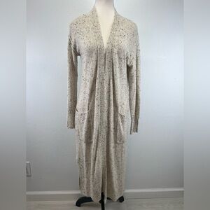 London Kaye Cabin Cozy Long Open Front Cardigan‎ Speckled Ivory Sweater Size XS